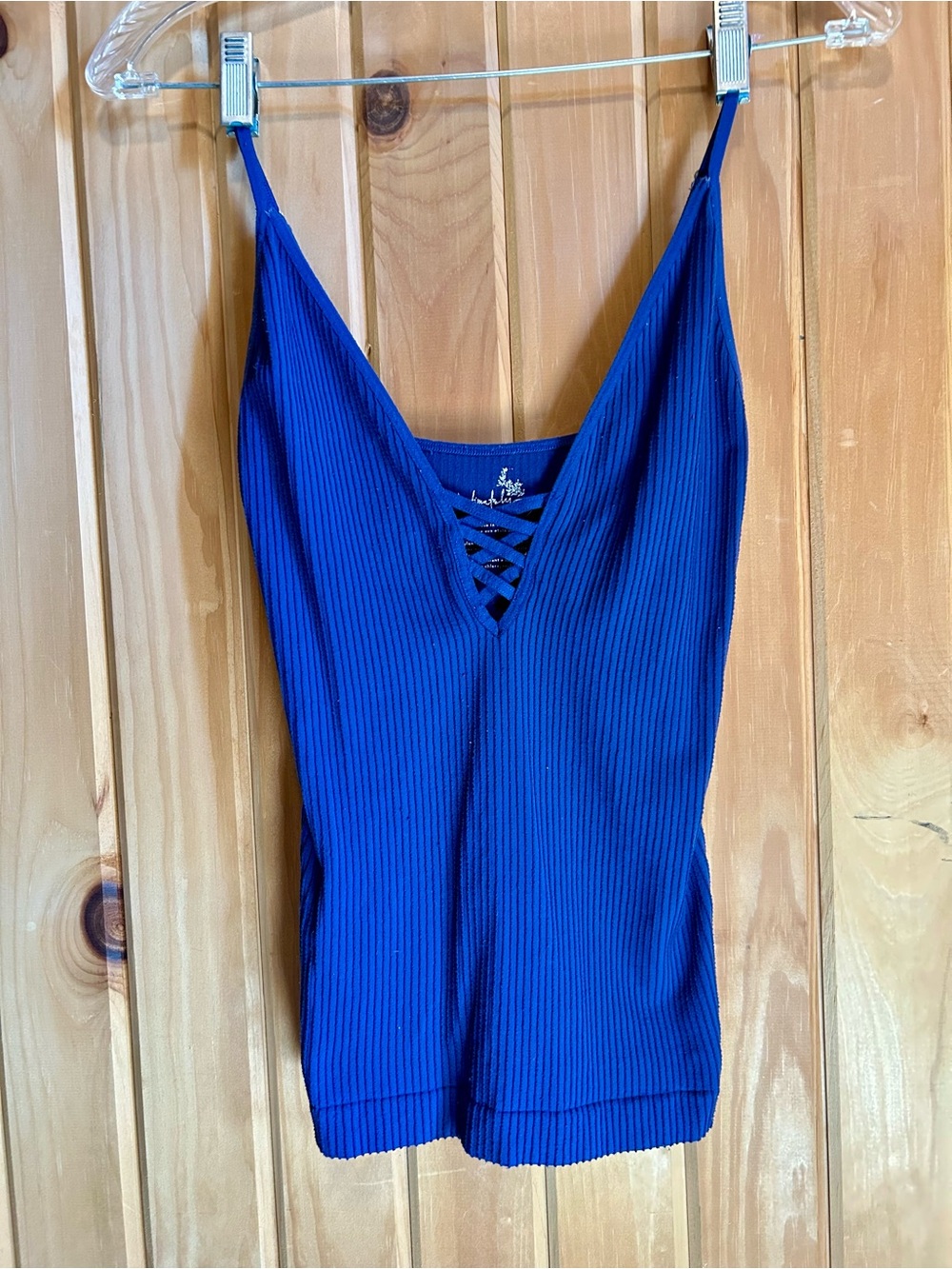 Intimately Free People Ribbed V-Neck Lace-Up Cami - Blue